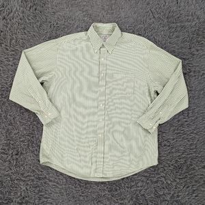 Brooks Brothers Dress Shirt Men's Large White Green Stripes Button Down Sport